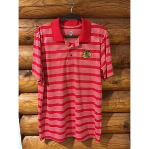 NHL Chicago Blackhawks Mens Large Red Striped Short Sleeve Polo Shirt RN104648